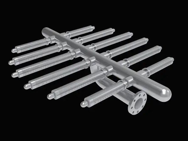 A set of wedge wire lateral assemblies on black background.